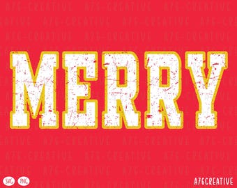Merry Red and Gold Png Svg Instant Download, Merry Svg, Merry Png, Christmas, Retro Merry Distress and None Distress Sublimation. Svg & Png