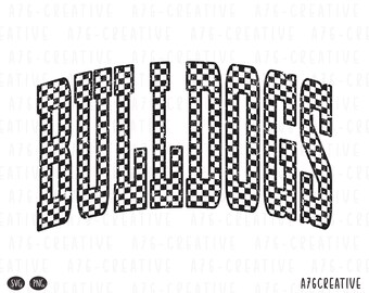 Retro Checkered Bulldogs Design, Varsity Mascot Word Design, Sublimation Shirt, Team Spirit Digital Download PNG SVG