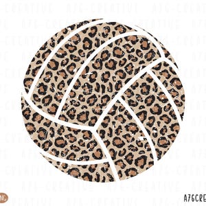 May include: A volleyball with a leopard print design. The ball features a tan background with brown and black spots, and white lines. The design has a distressed, vintage look. The text "A76CREATIVE" is at the bottom right.