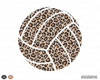 May include: A volleyball with a leopard print design. The ball features a tan background with brown and black spots, and white lines. The design has a distressed, vintage look. The text "A76CREATIVE" is at the bottom right.