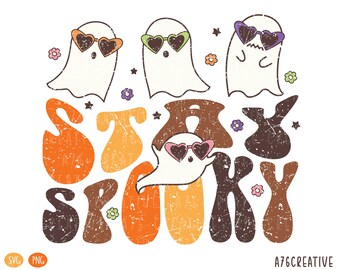 Retro Halloween Stay Spooky Ghost Png Svg, Halloween Png, Ghost Png, Retro Groovy Halloween Ghost Stay Spooky Sublimation Shirt. Svg, Png