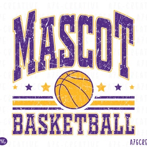 Camiseta de sublimación con mascota de baloncesto personalizada u orden de trabajo de equipo, orden de trabajo con texto de mascota/equipo personalizado. Png Svg.