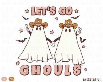 Halloween Vamos Ghouls PNG Svg, Halloween Fantasma Go Ghouls, Fantasma PNG, Sublimação Fantasma de Halloween Vamos Ghouls. Svg e PNG