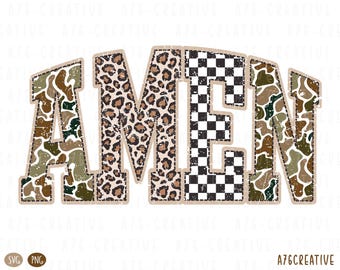 Diseño retro de camuflaje Amen, Estampado de leopardo Amen, PNG a cuadros Amen, Camiseta Amen, Sublimación cristiana (SVG, PNG)