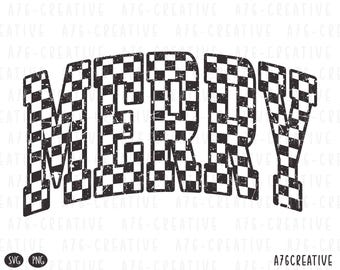 Geruite Merry Christmas SVG PNG, retro sublimatie (digitale download)