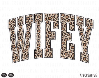 Retro Varsity Wifey Leopard Print PNG SVG (Digital Download)