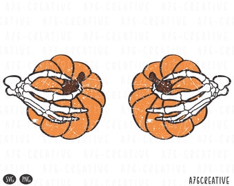 Skeleton Hand Pumpkin SVG PNG, Halloween Groovy Sublimation (Digital Download)