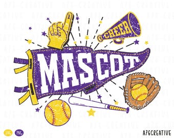 Personalized Softball Mascot Team Pennant SVG PNG, Custom School Sport (Digital Files)