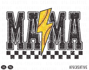 Mama Lightning Softball Checkered Design (SVG, PNG)