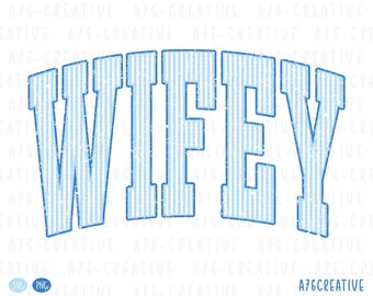 Retro Wifey Seersucker Stripes Sublimation Design, Blue Striped Wifey, Preppy Wifey, Mother’s Day Shirt Design, Digital Download (SVG & PNG)