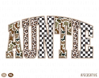 Retro Camo Auntie Design, Auntie Camo Leopard Png, Auntie Checkered Camo, Vintage Auntie Camo Leopard Checkered Sublimation (SVG & PNG)
