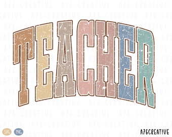 Retro Teacher Shirt Design: Distressed SVG & PNG (Digital Download)