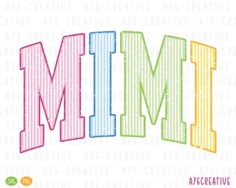 Retro Mimi Seersucker Striped Sublimation Design Colorful Striped Mimi Preppy Shirt Digital Download (SVG & PNG)