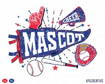 Personalized Baseball Mascot Team Pennant Flag Design SVG & PNG, Custom School Sport, Mascot Baseball Sublimation (Digital Files)