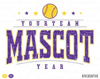 Personalized Softball Team Mascot Design: Custom Retro Varsity Png & Svg