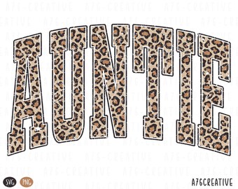 Retro Auntie Leopard Print Design: Varsity Font (SVG & PNG)