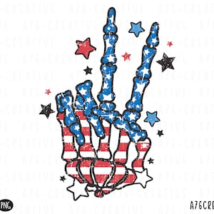 Retro Groovy Skeleton Patriotic Peace Hand Sign Png, Bandiera americana Png, 4 luglio Png, Vintage Freedom Peace hand Sublimazione. Svg e Png