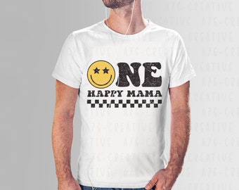 Retro One Happy Mama PNG SVG JPEG - Groovy Sublimation Design