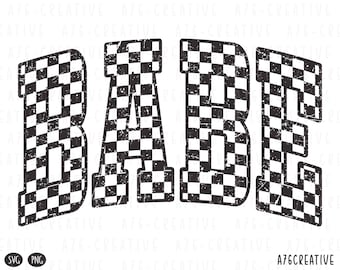 Retro Checkered Babe SVG PNG Babe Checkered Distressed and Non Distressed Sublimation Design (Digital Download)