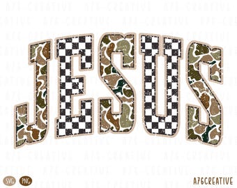 Jesus Camo kariertes Design, Retro christliche PNG, Glaube Shirt Sublimation PNG SVG (Digitaler Download)
