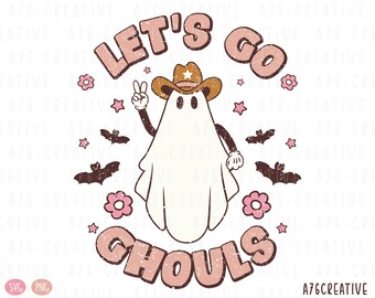Fantasma Cowboy Retrô de Halloween PNG SVG, Vamos Lá, Monstros (Download Digital)