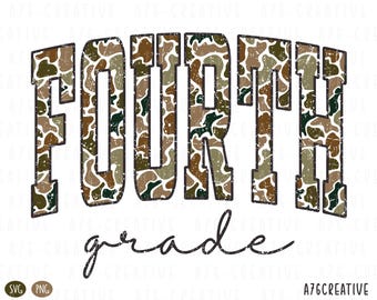 Retro Camo Fourth Grade Teacher Design: Sublimation/SVG/PNG (Digital Download)