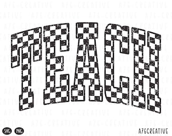 Retro Checkered Teach Design: Teacher SVG, PNG (Digital Download)