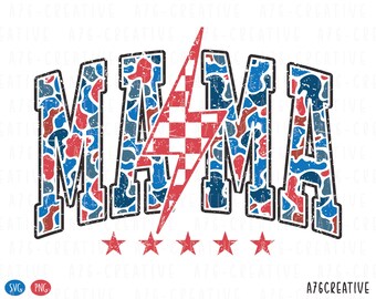 Camo American Mama Lightning PNG, 4 luglio PNG, 4 luglio, Maglietta vintage Camo American Mama a scacchi con fulmine per sublimazione. PNG e SVG