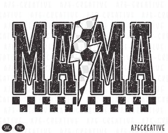 Retro Mama Soccer Lightning Sublimation Design: Checkered PNG SVG (Digital Download