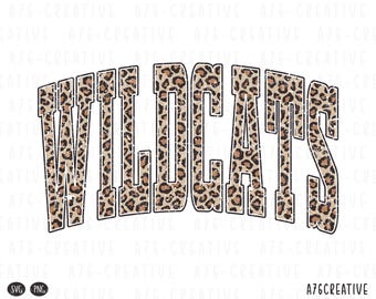 Wildcats Leopard Print Design, Varsity Mascot Word Design, Sublimation Shirt, Team Spirit Digital Download PNG SVG