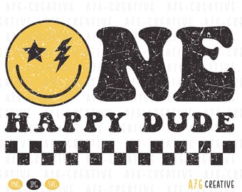 Retro Groovy One Happy Dude Png Instant download, Vintage Groovy One Happy Dude Sublimation Shirt. Svg, Png & Jpeg