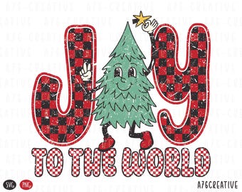 Joy To The World Png, Checkered Joy To The World, Christian Christmas Png, Bible Verse Png, Retro Joy To The World Sublimation. PNG & SVG