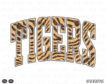 Tigers Tiger Print Design, Varsity Mascot Word Design, Sublimation Shirt, Team Spirit Digital Download PNG SVG