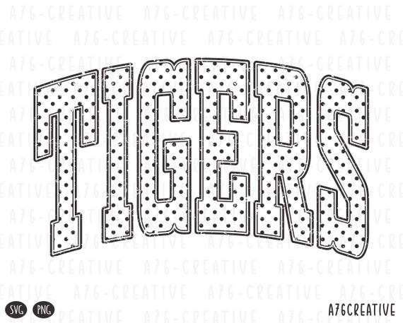 Polka Dot Tigers School Mascot Design, Varsity Mascot Word Design, Sublimation Shirt, Team Spirit Digital Download PNG SVG
