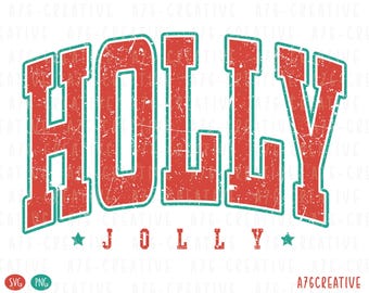 Retro Holly Jolly Christmas SVG PNG, Vintage Sublimation (Digital Download)