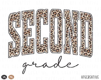 Design per insegnante di seconda elementare con stampa leopardata: sublimazione effetto invecchiato (download digitale SVG, PNG)