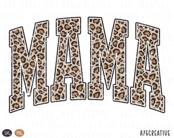 Retro Varsity Mama Leopard Print Png Instant Download, Mama Leopard Shirt, Mama Leopard Sublimation Shirt. Svg & Png
