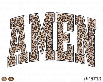 Diseño retro con estampado de leopardo "Amén": Sublimación cristiana (SVG, PNG)