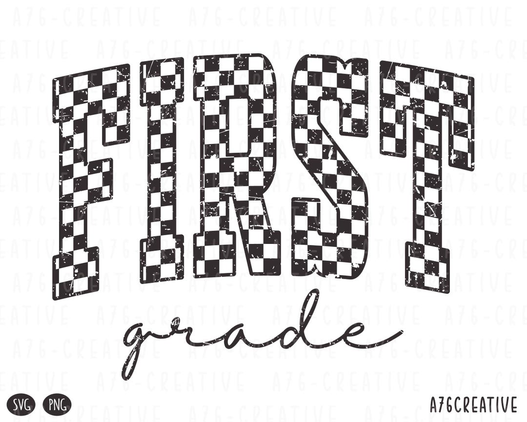 Retro Checkered First Grade Teacher Sublimation Design (PNG SVG Digital ...