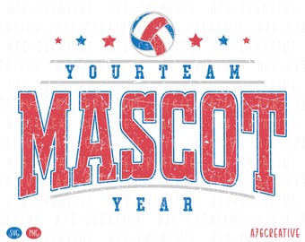 Personalized Volleyball Team Mascot Design: Custom Retro Varsity Graphics (SVG & PNG Digital Files)