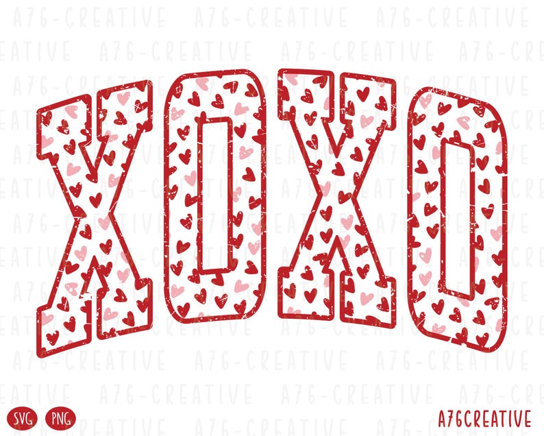Retro Valentines XOXO Hearts SVG PNG - Distressed Design (digital ...