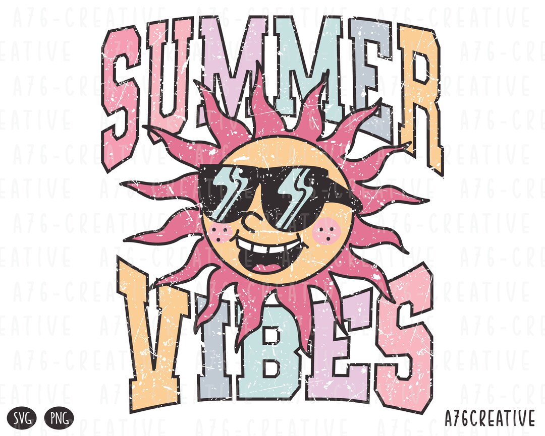 Retro Summer Vibes PNG SVG: Distressed Sunshine Graphic (digital ...