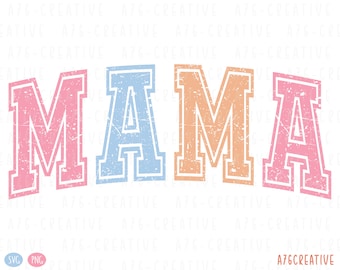 Retro Varsity Mama PNG SVG: Distressed Family Print (Digital Download)