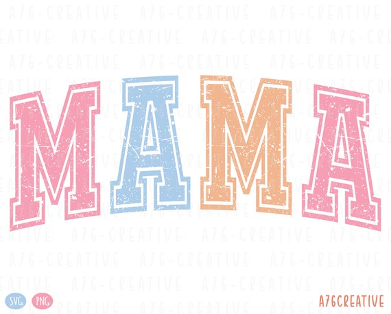 Retro Varsity Mama PNG SVG: Distressed Family Print (Digital Download)