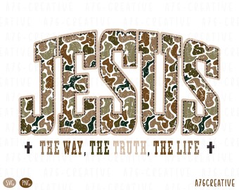 Camo Jesus The Way The Truth The Life Sublimation Design, Christmas, Easter, Vintage Jesus Camouflage Print (SVG & PNG)
