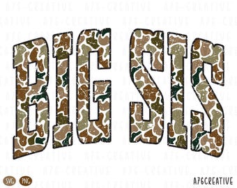Retro Camo Big Sis Design, Camouflage Shirt (SVG & PNG)