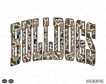 Camo Bulldogs Design, Varsity Mascot Word Design, Sublimation Shirt, Team Spirit Digital Download PNG SVG