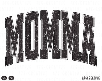 Retro Momma Varsity Design, Distressed SVG PNG (Digital Download)