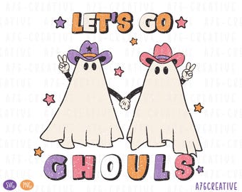 Fantasmas retrô de Halloween, vamos lá, monstros! PNG SVG (Download digital)