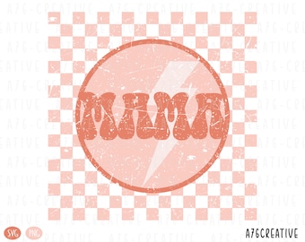 Retro Checkered Mama Lightning Bolt Png Svg,  Mama Lightning Shirt, Lightning Bolt Mama Leopard Sublimation Shirt. Svg & Png